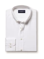 Charles Tyrwhitt White Slim Fit Slim Fit Plain Button Down Pure 100% Linen Shirt - Image 5 of 6