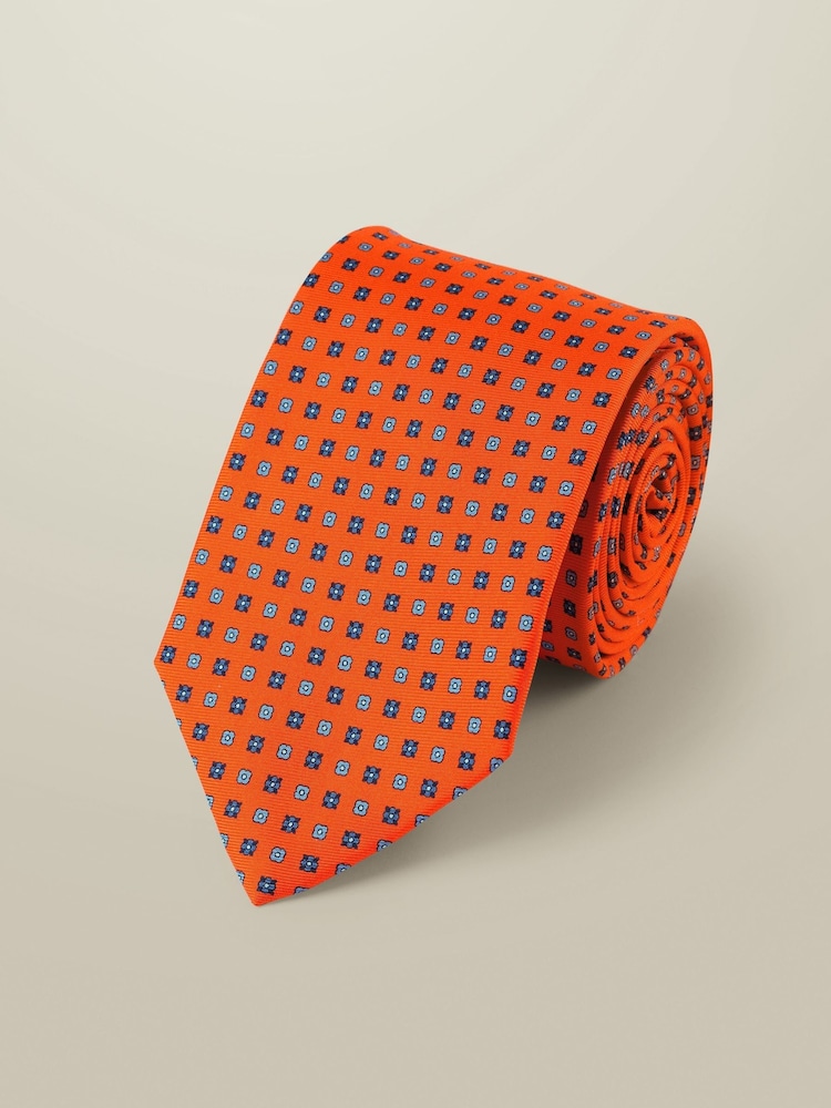 Charles Tyrwhitt Orange Silk Print Tie - Image 1 of 2