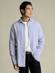 Charles Tyrwhitt Sky Blue Slim Fit Slim Fit Plain Button Down Pure 100% Linen Shirt - Image 1 of 6