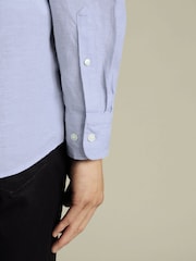 Charles Tyrwhitt Sky Blue Slim Fit Slim Fit Plain Button Down Pure 100% Linen Shirt - Image 3 of 6