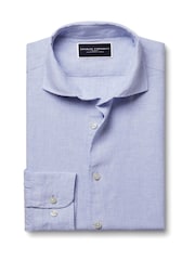 Charles Tyrwhitt Sky Blue Slim Fit Slim Fit Plain Button Down Pure 100% Linen Shirt - Image 4 of 6