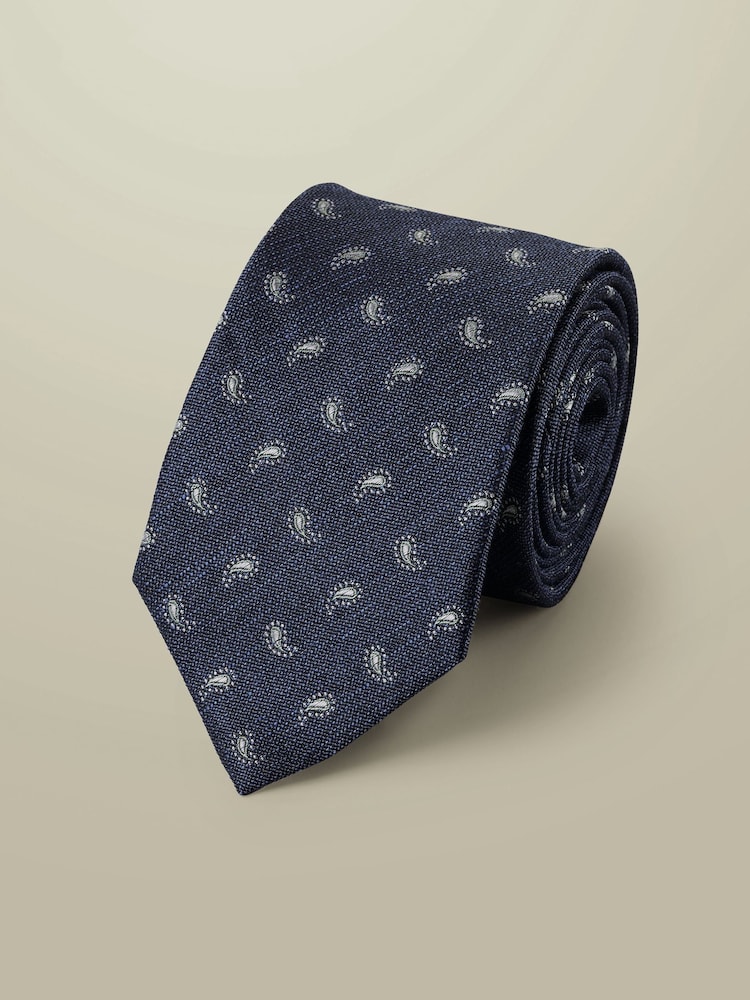 Charles Tyrwhitt Blue Silk Linen Woven Tie - Image 1 of 2