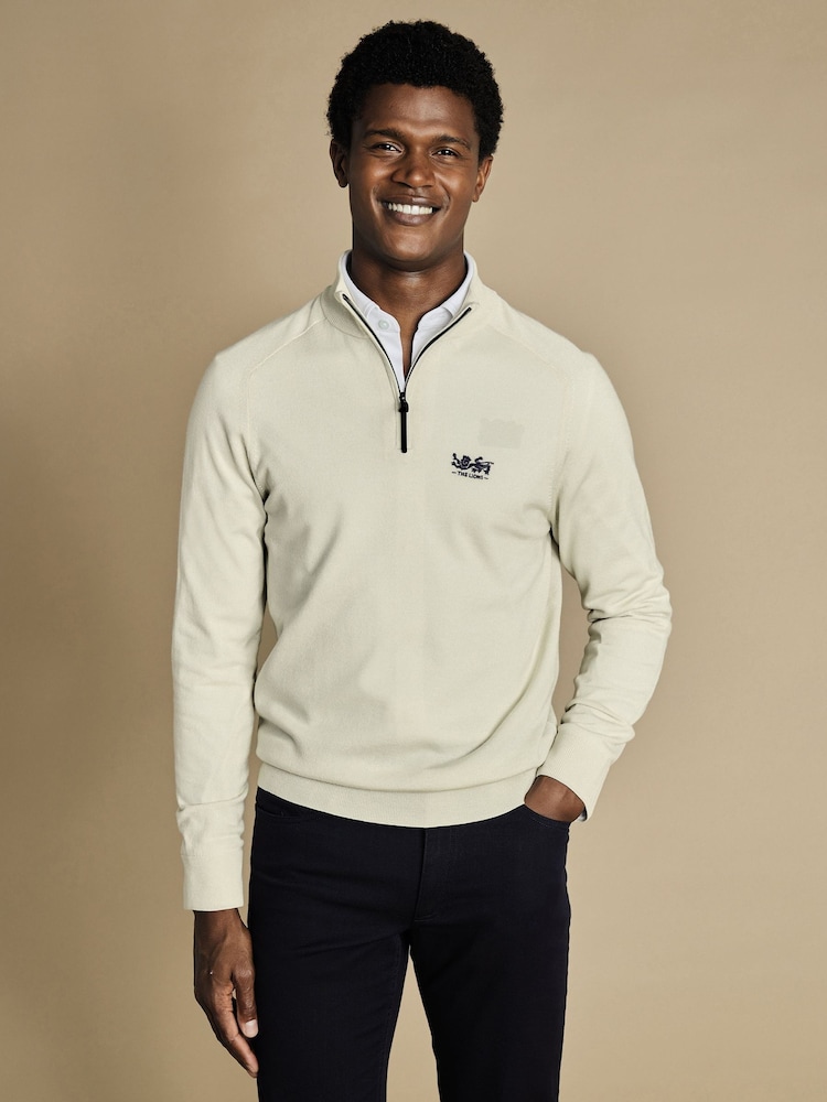 Charles Tyrwhitt Pink The Lions Performance Zip Neck Sweater - Image 1 of 5
