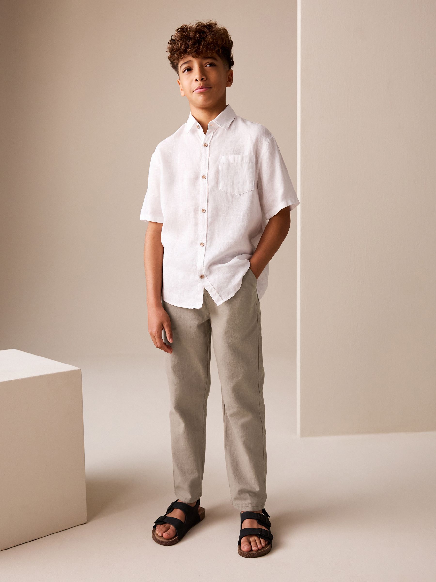 Buy Tan Brown Linen Blend Pull On Trousers (3-16yrs) from Next USA