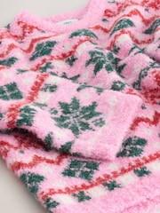 Pink Fairisle Pattern Boucle Crew Neck Jumper With Wool - Image 8 of 9