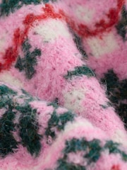 Pink Fairisle Pattern Boucle Crew Neck Jumper With Wool - Image 9 of 9
