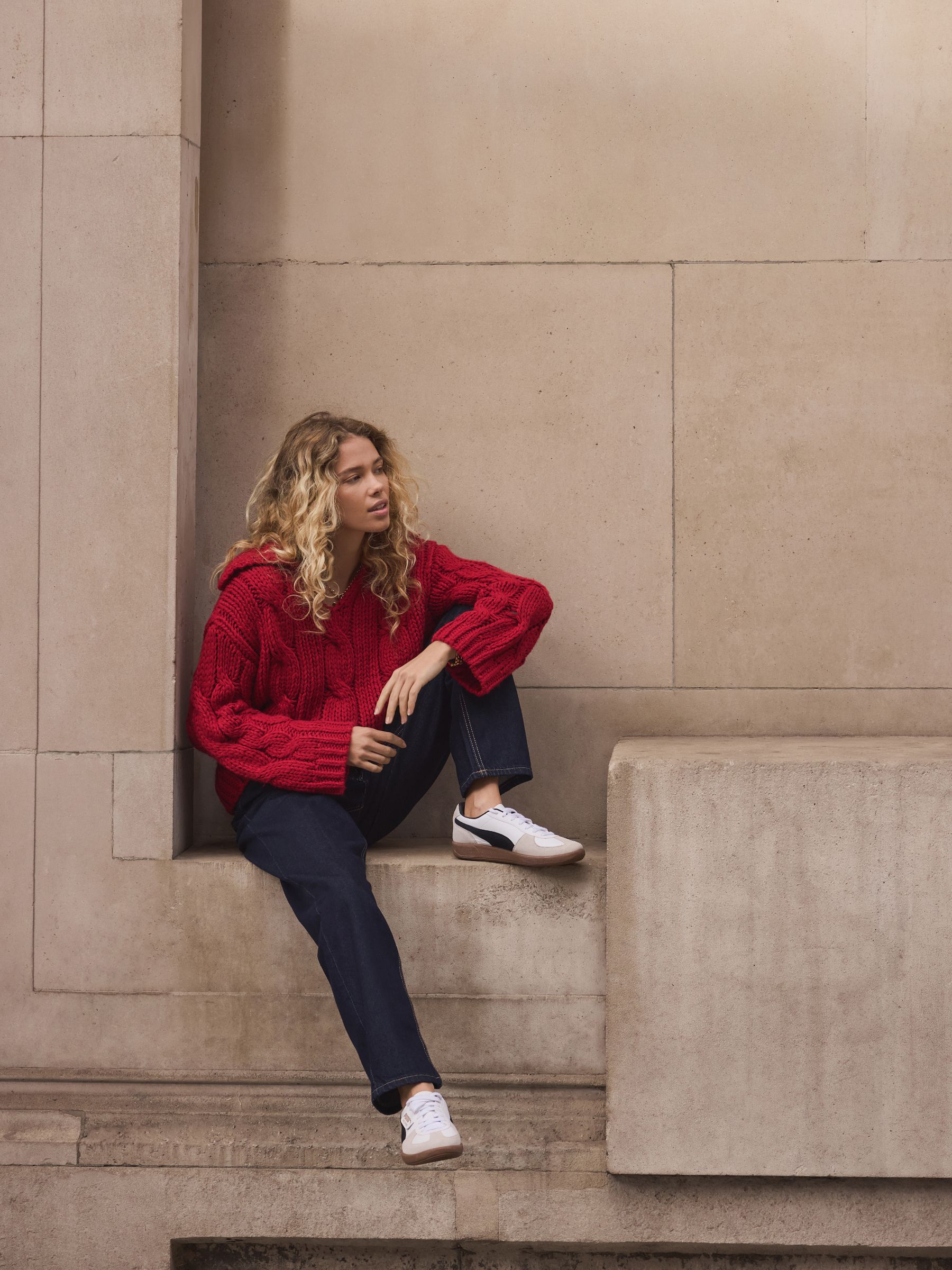Buy Cherry Red Chunky Cable Knit Open Polo Collar Jumper from Next