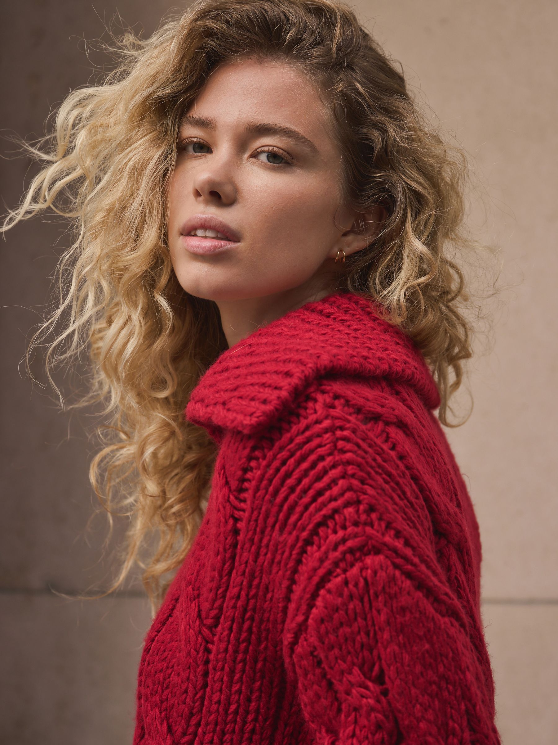 Buy Cherry Red Chunky Cable Knit Open Polo Collar Jumper from Next