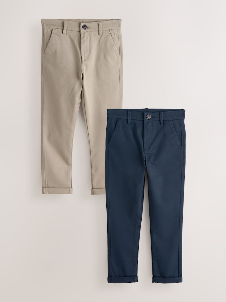 Navy/Stone Stretch Skinny Chino Trousers 2 Pack (3-17yrs) - Image 1 of 8 Navy/Stone Stretch Skinny Chino Trousers 2 Pack (3-17yrs) - Image 1 of 8