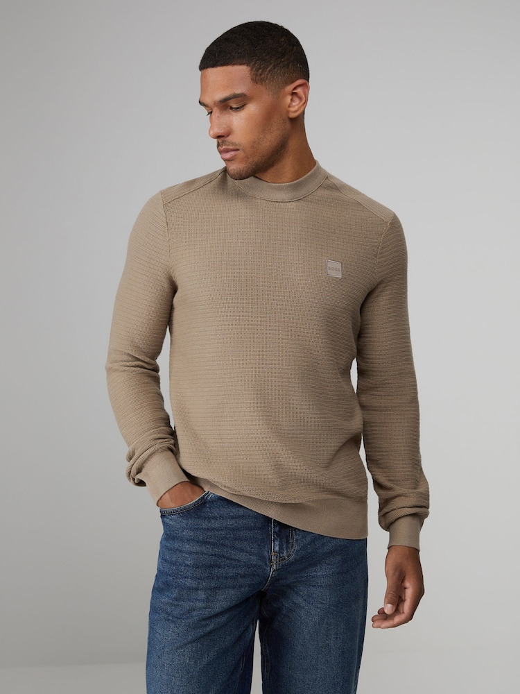 BOSS Green Light Anion Regular Fit Logo Patch Cashmere Blend Knit Jumper - Image 1 of 4 BOSS Green Light Anion Regular Fit Logo Patch Cashmere Blend Knit Jumper - Image 1 of 4