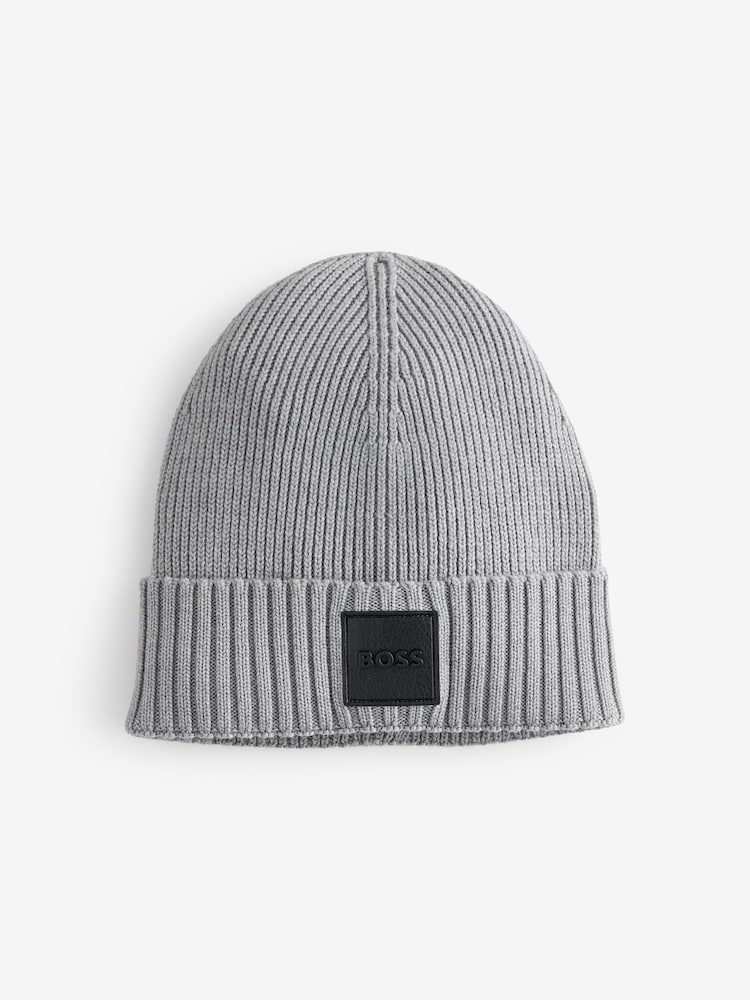 BOSS Silver Ribbed Logo Beanie - Image 1 of 1