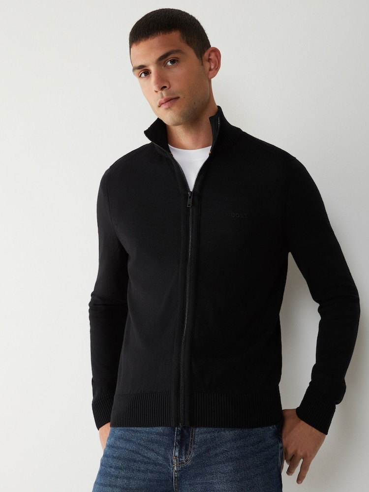 BOSS Black Embroidered Logo Wool Blend Knitted Jacket - Image 1 of 5