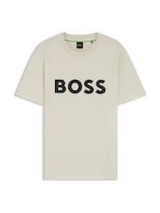 BOSS White Iconic Zone Embossed Logo Stripe Detail T-Shirt - Image 1 of 1