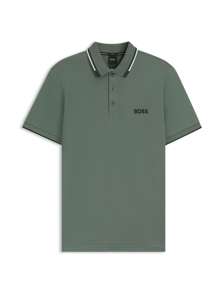 BOSS Light Green Paddy Pro Tipped Collar Polo Shirt - Image 1 of 1