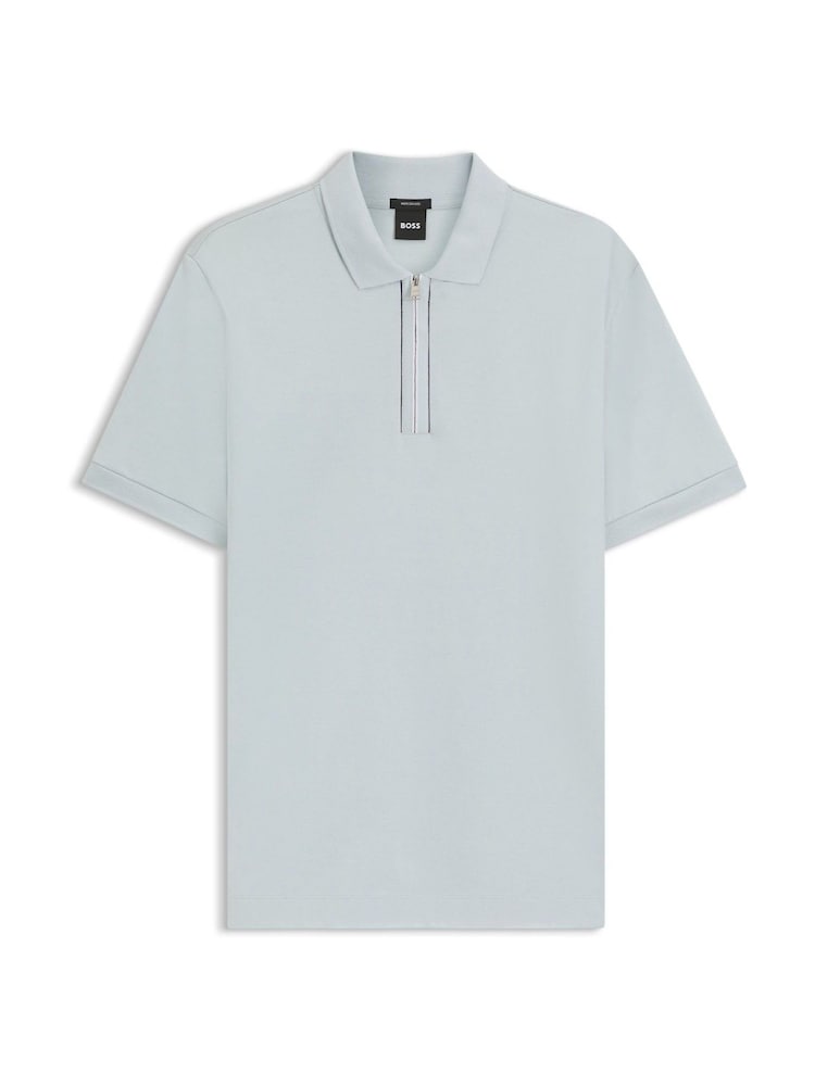 BOSS Grey Paras Zip Neck Knitted Polo Shirt - Image 1 of 1 BOSS Grey Paras Zip Neck Knitted Polo Shirt - Image 1 of 1