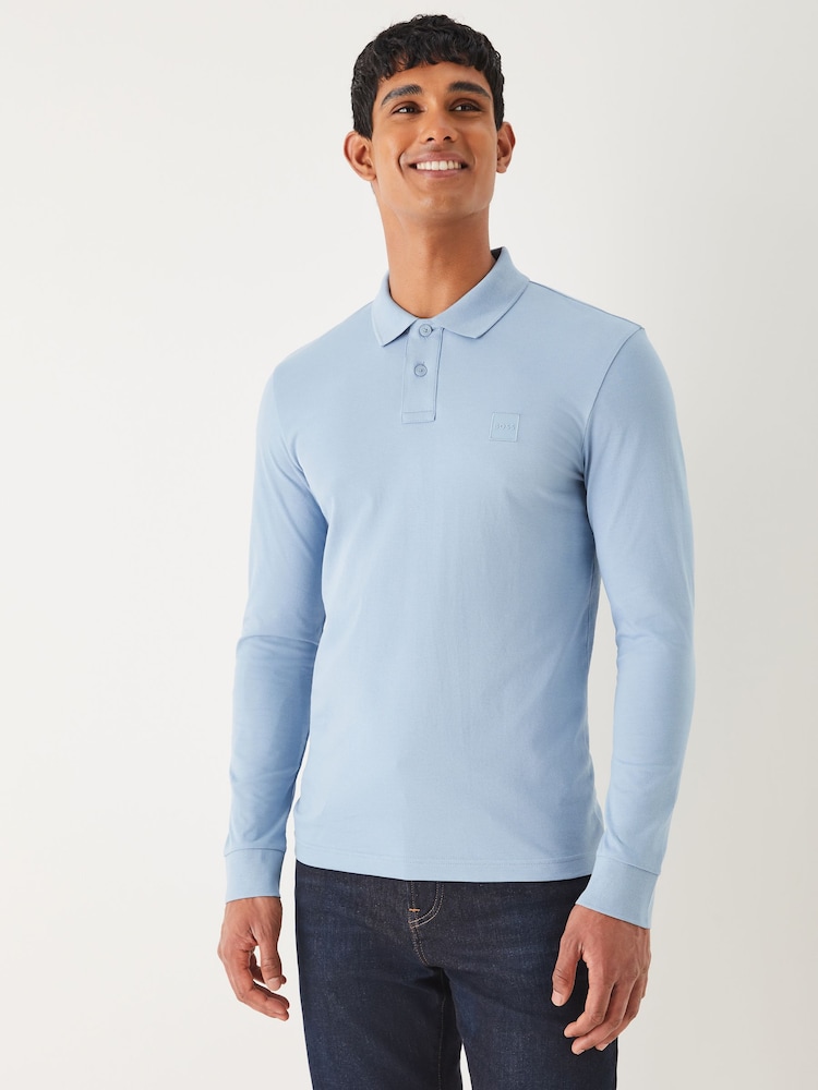 BOSS Blue Passerby Box Logo Long Sleeve Polo Shirt - Image 1 of 5