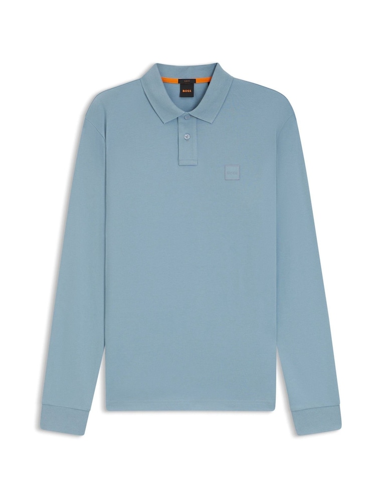 BOSS Blue Passerby Box Logo Long Sleeve Polo Shirt - Image 1 of 1