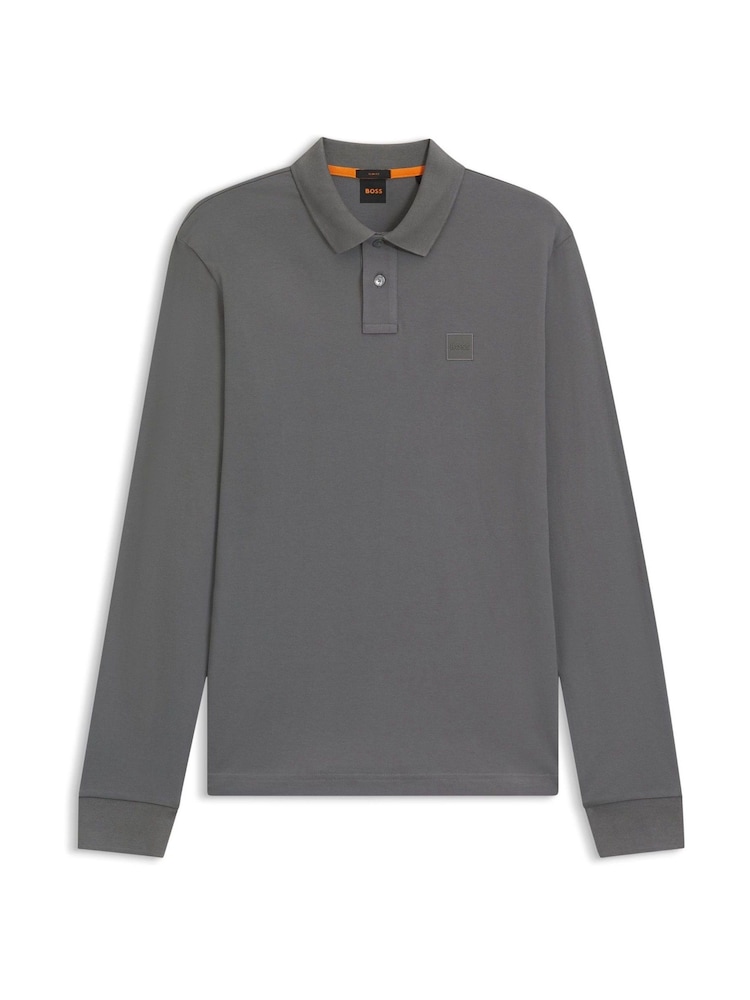BOSS Grey Passerby Box Logo Long Sleeve Polo Shirt - Image 1 of 1