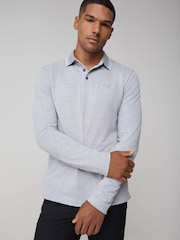 BOSS Silver Long Sleeve Cotton Polo Shirt - Image 1 of 4
