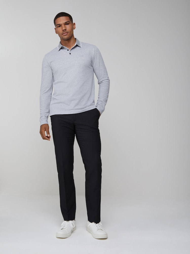 BOSS Silver Long Sleeve Cotton Polo Shirt - Image 2 of 4