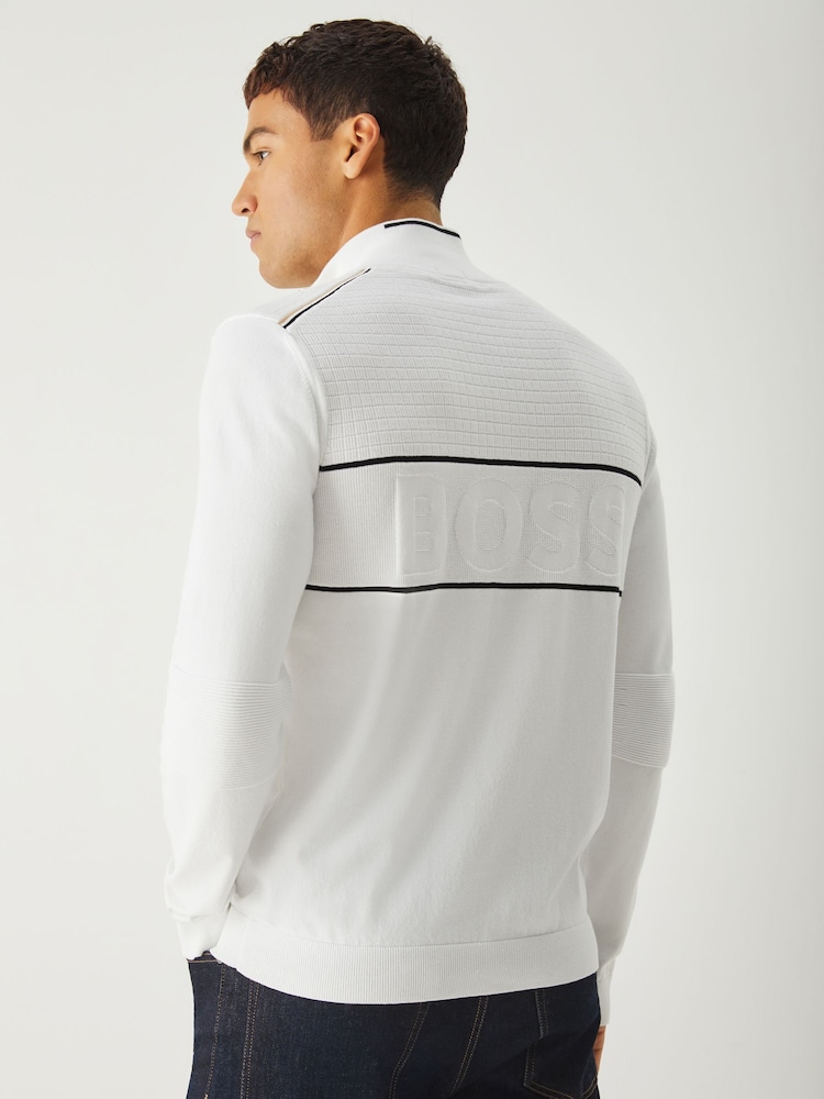 BOSS White Hydro Quarter Zip Knitted Jumper - Image 2 of 5 BOSS White Hydro Quarter Zip Knitted Jumper - Image 2 of 5