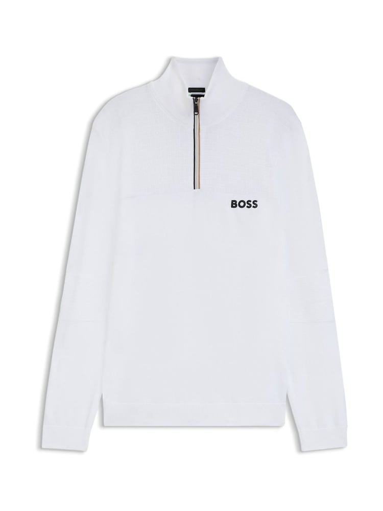 BOSS White Hydro Quarter Zip Knitted Jumper - Image 5 of 5 BOSS White Hydro Quarter Zip Knitted Jumper - Image 5 of 5