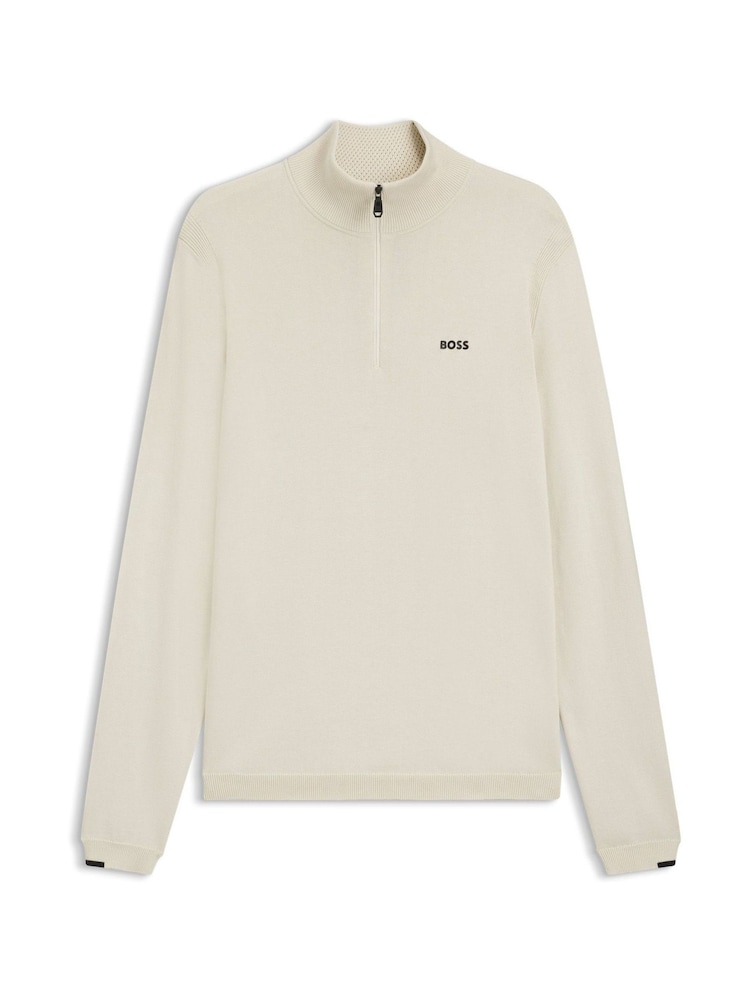 BOSS White Regular Fit Ever Quarter Zip Jumper - Image 6 of 6