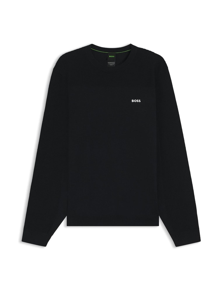 BOSS Blue Sky Momentum Textured Detail Logo Jumper - Image 1 of 1 BOSS Blue Sky Momentum Textured Detail Logo Jumper - Image 1 of 1