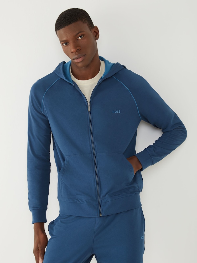 BOSS Sky Blue Stretch Cotton Zip-Up Hoodie - Image 1 of 4