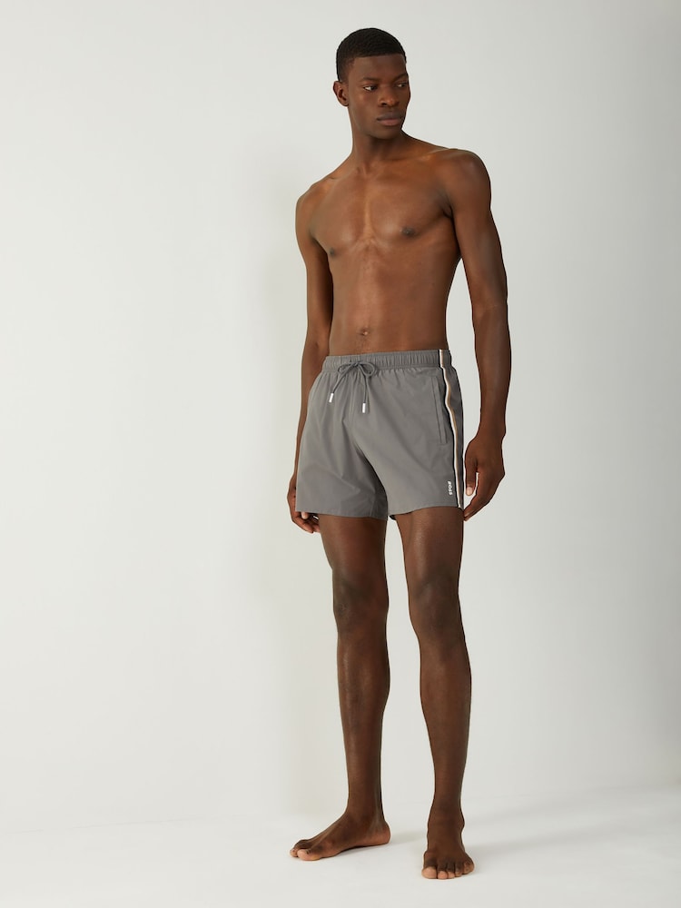 BOSS Grey Iconic Side Stripe Swim Shorts - Image 2 of 4 BOSS Grey Iconic Side Stripe Swim Shorts - Image 2 of 4