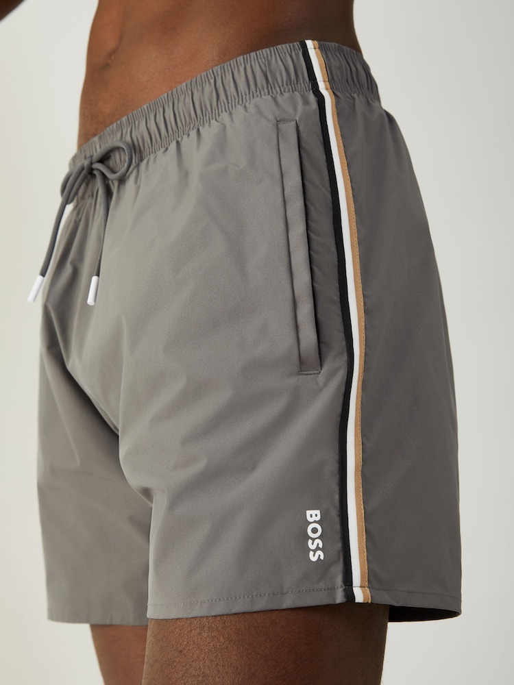 BOSS Grey Iconic Side Stripe Swim Shorts - Image 4 of 4 BOSS Grey Iconic Side Stripe Swim Shorts - Image 4 of 4