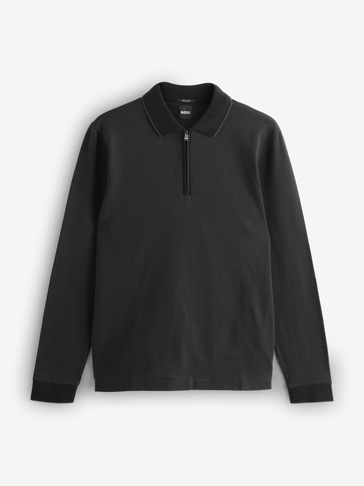 BOSS Black Peduzzi Zip Neck Long Sleeve Knitted Polo Shirt - Image 1 of 1