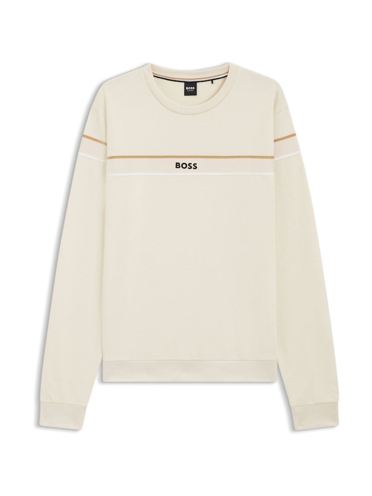BOSS White Iconic Stripe Detail Logo Sweat Top - Image 1 of 1 BOSS White Iconic Stripe Detail Logo Sweat Top - Image 1 of 1