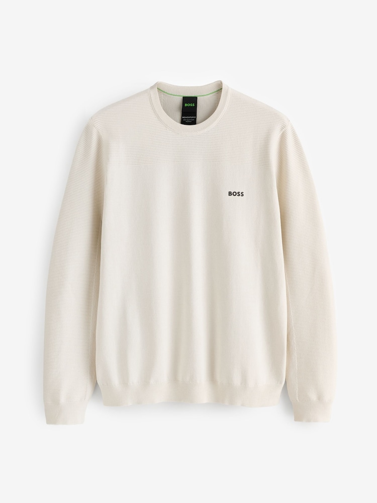 BOSS Off White Momentum Textured Detail Logo Jumper - Image 5 of 5 BOSS Off White Momentum Textured Detail Logo Jumper - Image 5 of 5