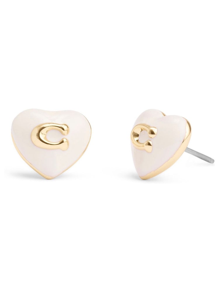 COACH Gold Tone Signature Enamel Heart Stud Earrings - Image 1 of 3