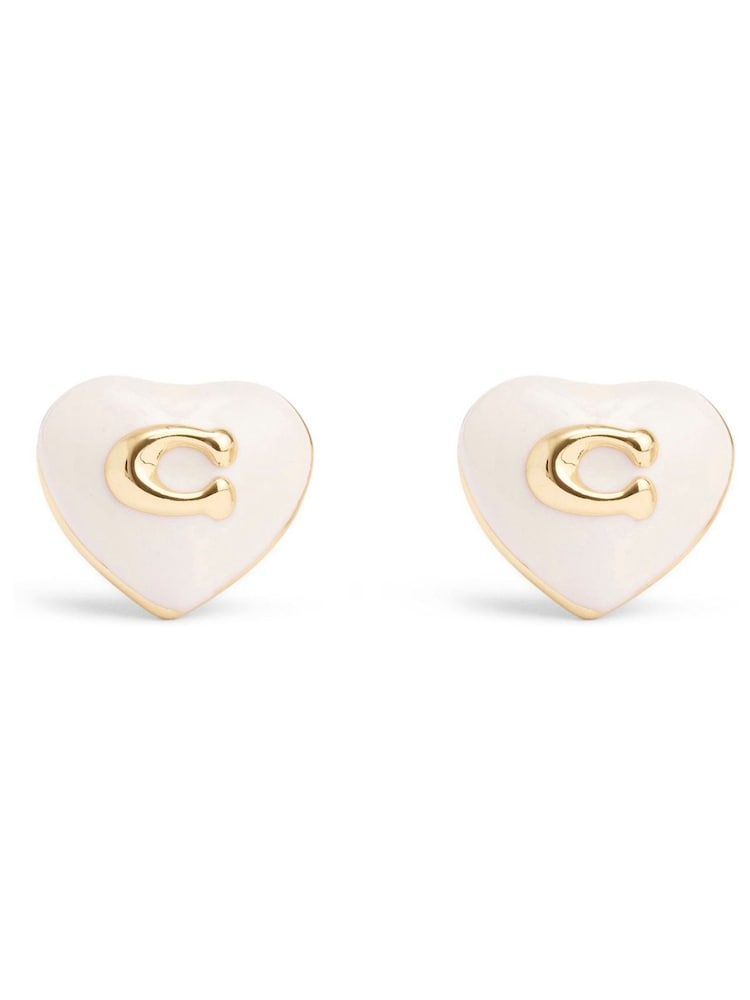 COACH Gold Tone Signature Enamel Heart Stud Earrings - Image 2 of 3 COACH Gold Tone Signature Enamel Heart Stud Earrings - Image 2 of 3