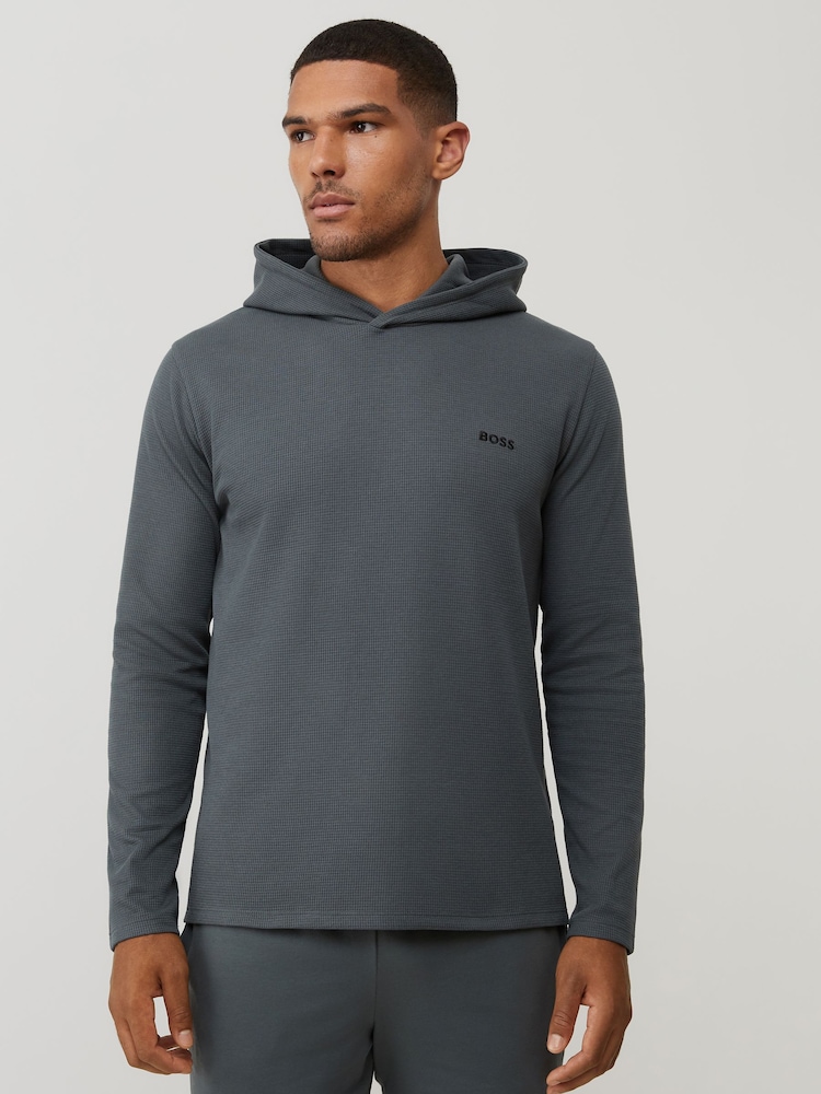 BOSS Green Waffle Long Sleeve Hooded Top - Image 1 of 5 BOSS Green Waffle Long Sleeve Hooded Top - Image 1 of 5