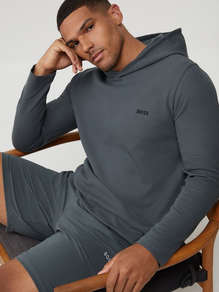 BOSS Green Waffle Long Sleeve Hooded Top - Image 2 of 5 BOSS Green Waffle Long Sleeve Hooded Top - Image 2 of 5