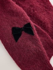Burgundy Red Knitted Velvet Bow Cardigan With Wool - Image 7 of 8