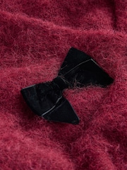 Burgundy Red Knitted Velvet Bow Cardigan With Wool - Image 8 of 8