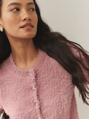 Blush Pink Gem Button Textured Short Sleeve Cardigan - Image 4 of 7