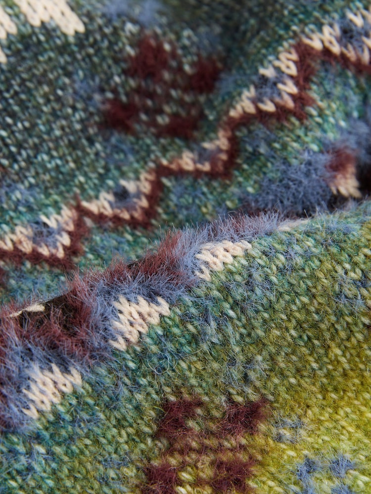 Green/Blue Mutli Space Dye Fairisle Pattern Collar Cardigan - Image 7 of 7