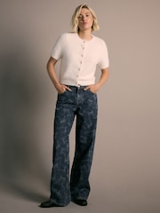 Ecru Gem Button Textured Short Sleeve Cardigan - Image 4 of 8