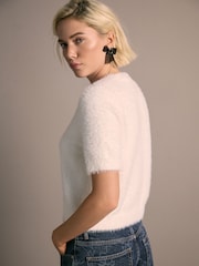 Ecru Gem Button Textured Short Sleeve Cardigan - Image 5 of 8