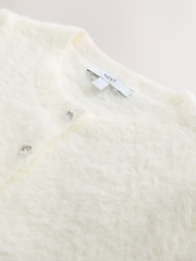 Ecru Gem Button Textured Short Sleeve Cardigan - Image 8 of 8