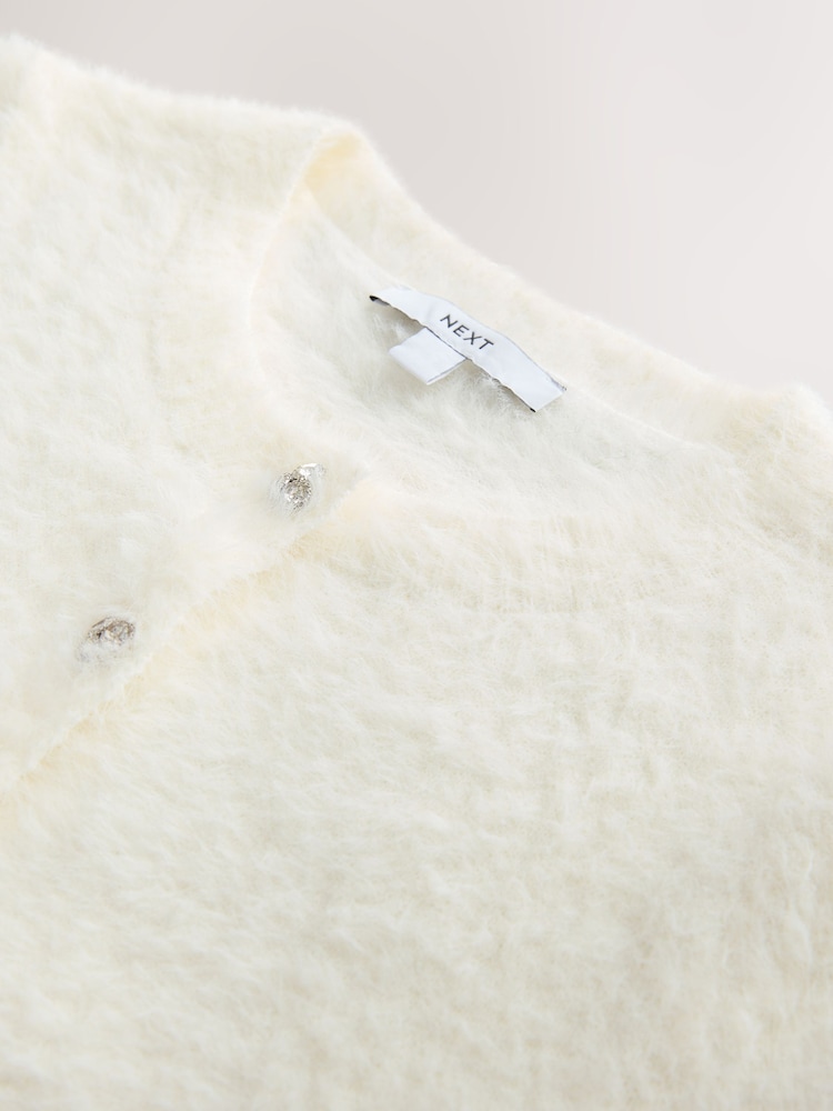 Ecru Gem Button Textured Short Sleeve Cardigan - Image 8 of 8