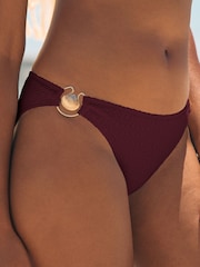 Love & Roses Burgundy Red Textured Shell Trim Bikini Bottoms - Image 1 of 4
