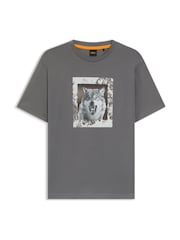 BOSS Grey Graphic Print Logo Regular Fit T-Shirt - Image 1 of 1
