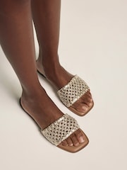 Mint Velvet Gold Sophie Leather Woven Sliders - Image 1 of 5