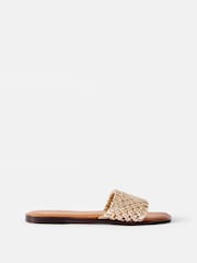 Mint Velvet Gold Sophie Leather Woven Sliders - Image 2 of 5